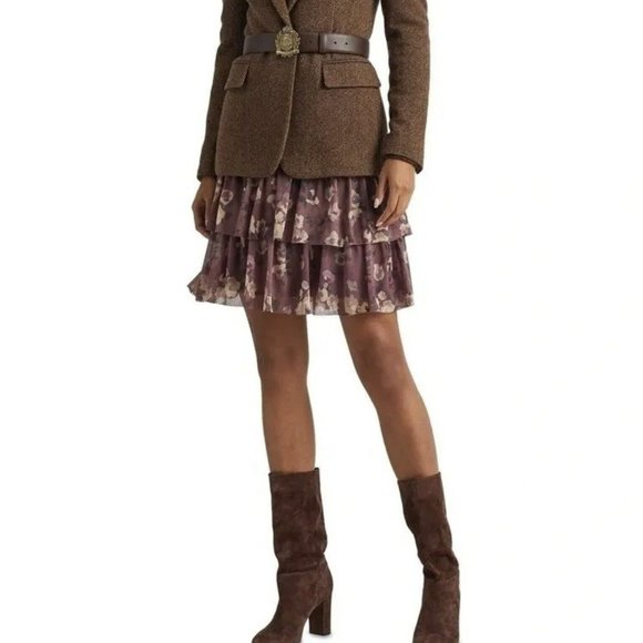 Lauren Ralph Lauren Women's Sz 12 Floral Georgette Tiered Mini Skirt NWT - Picture 9 of 15